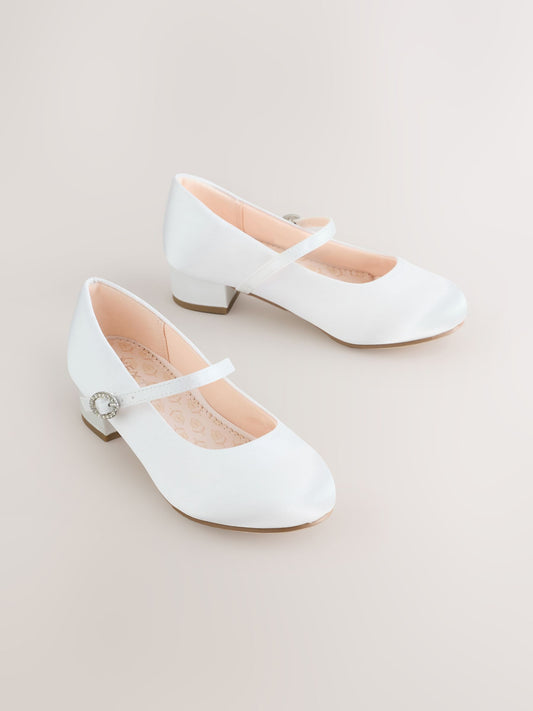Dsiney Kidz - White Standard Fit (F) Stain Resistant Satin Mary Jane Flower Girl Heeled Shoes image 1
