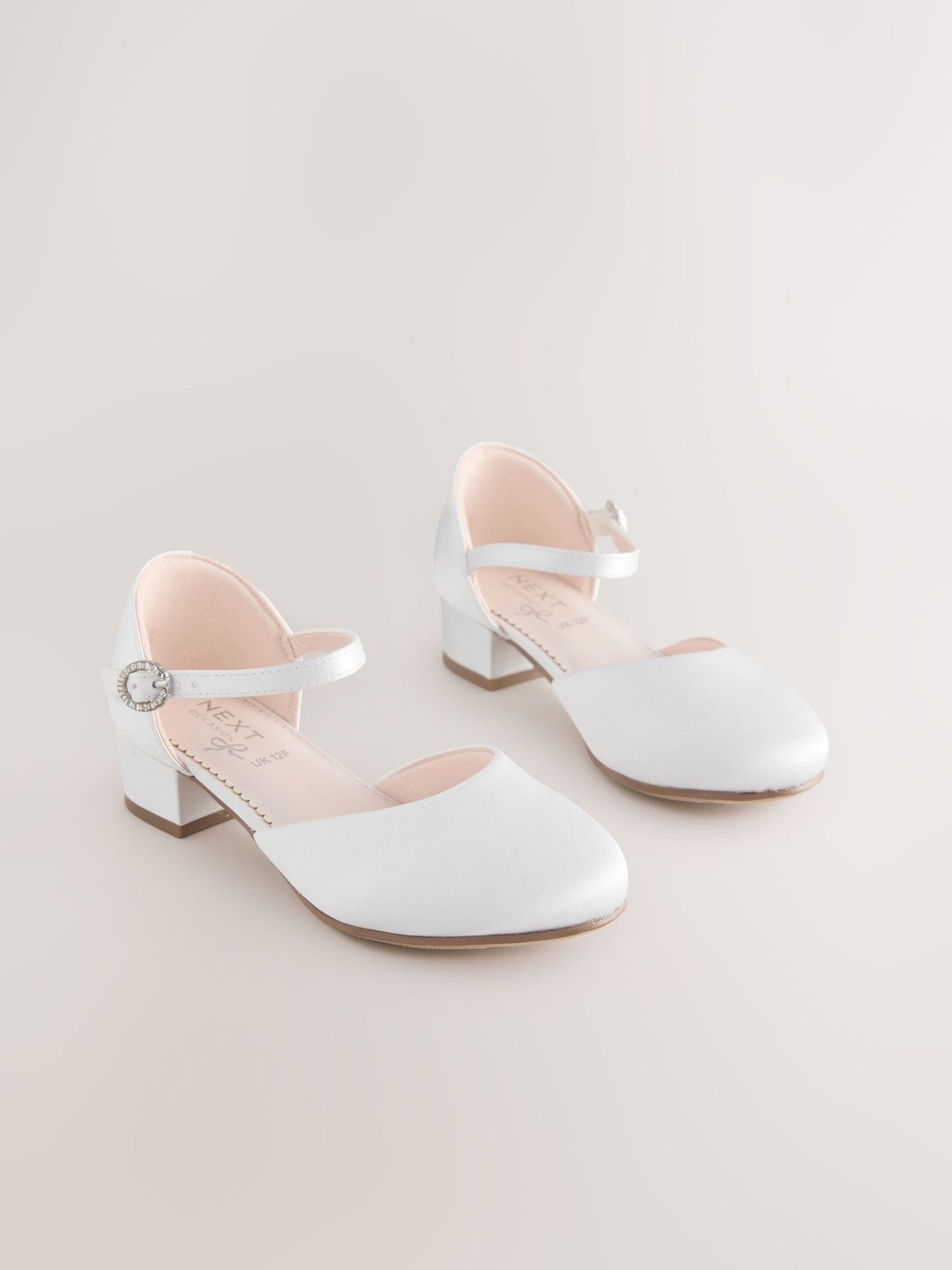 White Stain Resistant Satin Standard Fit (F) Two Part Heeled Shoes image 1