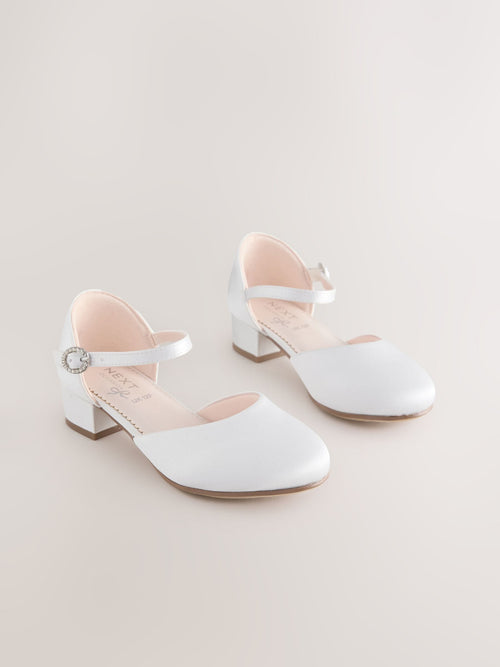 Dsiney Kidz - White Stain Resistant Satin Standard Fit (F) Two Part Heeled Shoes image 1
