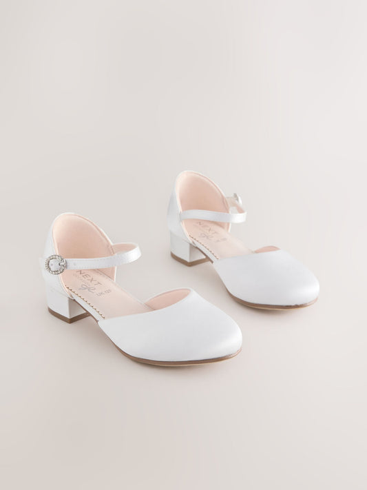 Dsiney Kidz - White Stain Resistant Satin Standard Fit (F) Two Part Heeled Shoes image 1