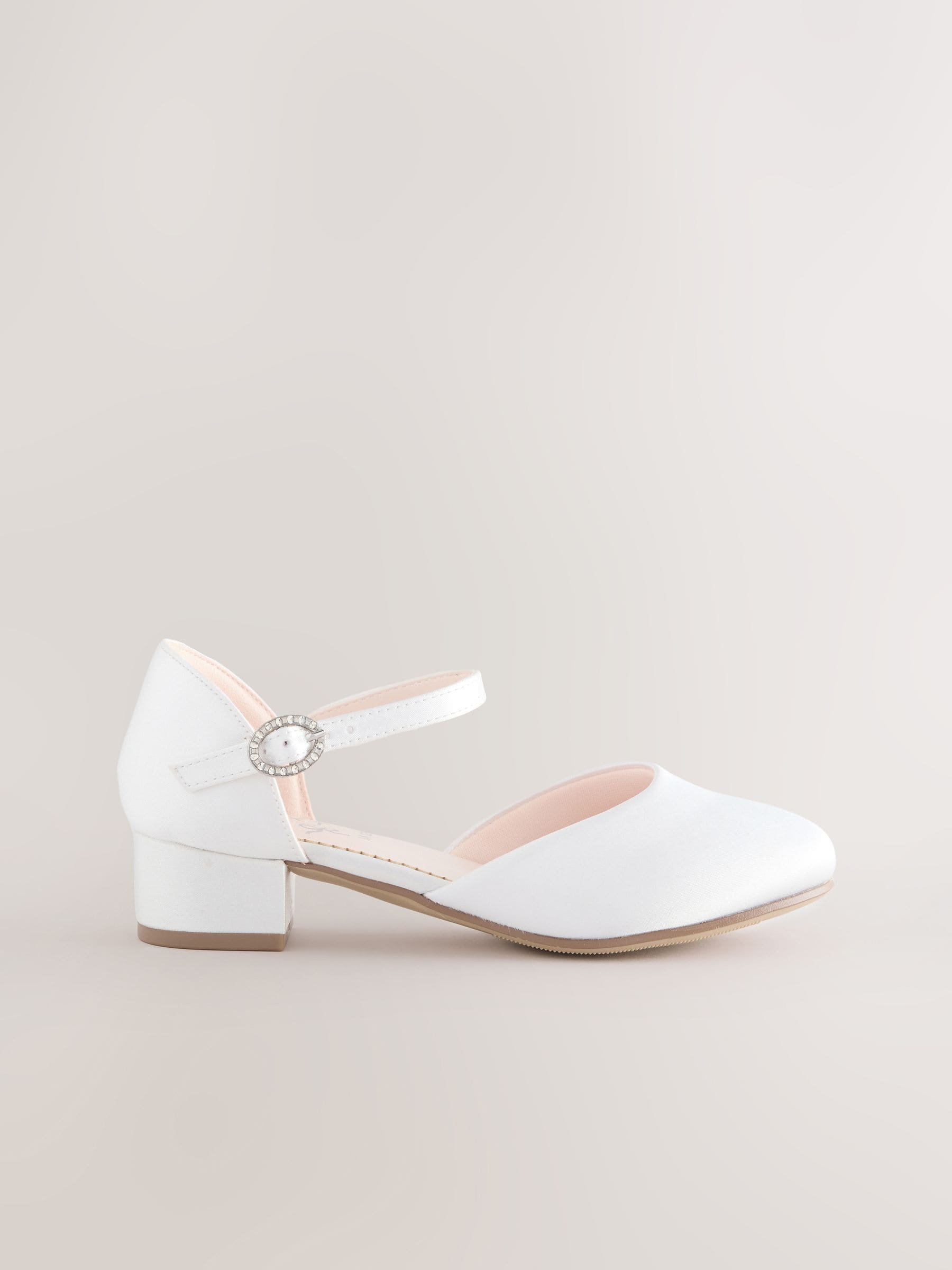 White Stain Resistant Satin Standard Fit (F) Two Part Heeled Shoes image 2