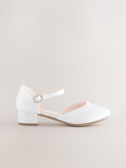 White Stain Resistant Satin Standard Fit (F) Two Part Heeled Shoes image 2