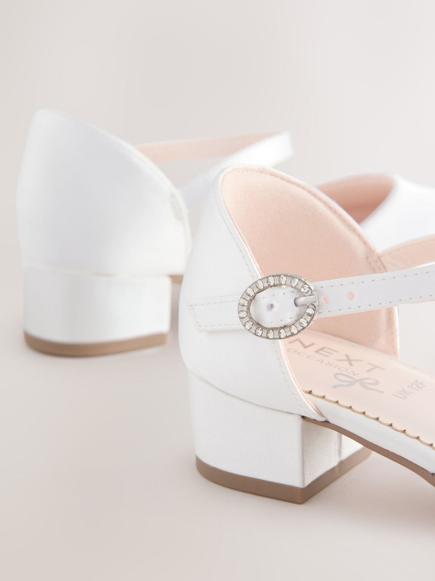 White Stain Resistant Satin Standard Fit (F) Two Part Heeled Shoes image 3