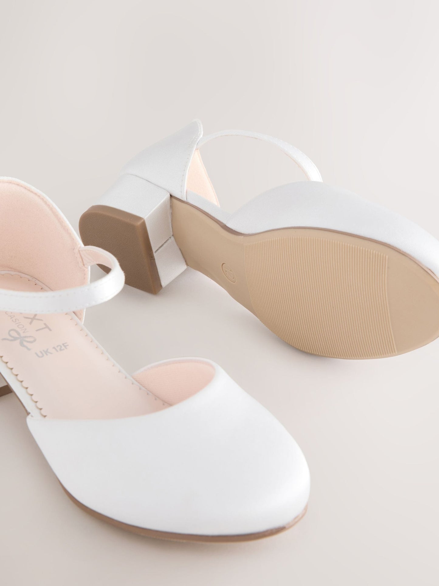 White Stain Resistant Satin Standard Fit (F) Two Part Heeled Shoes image 4