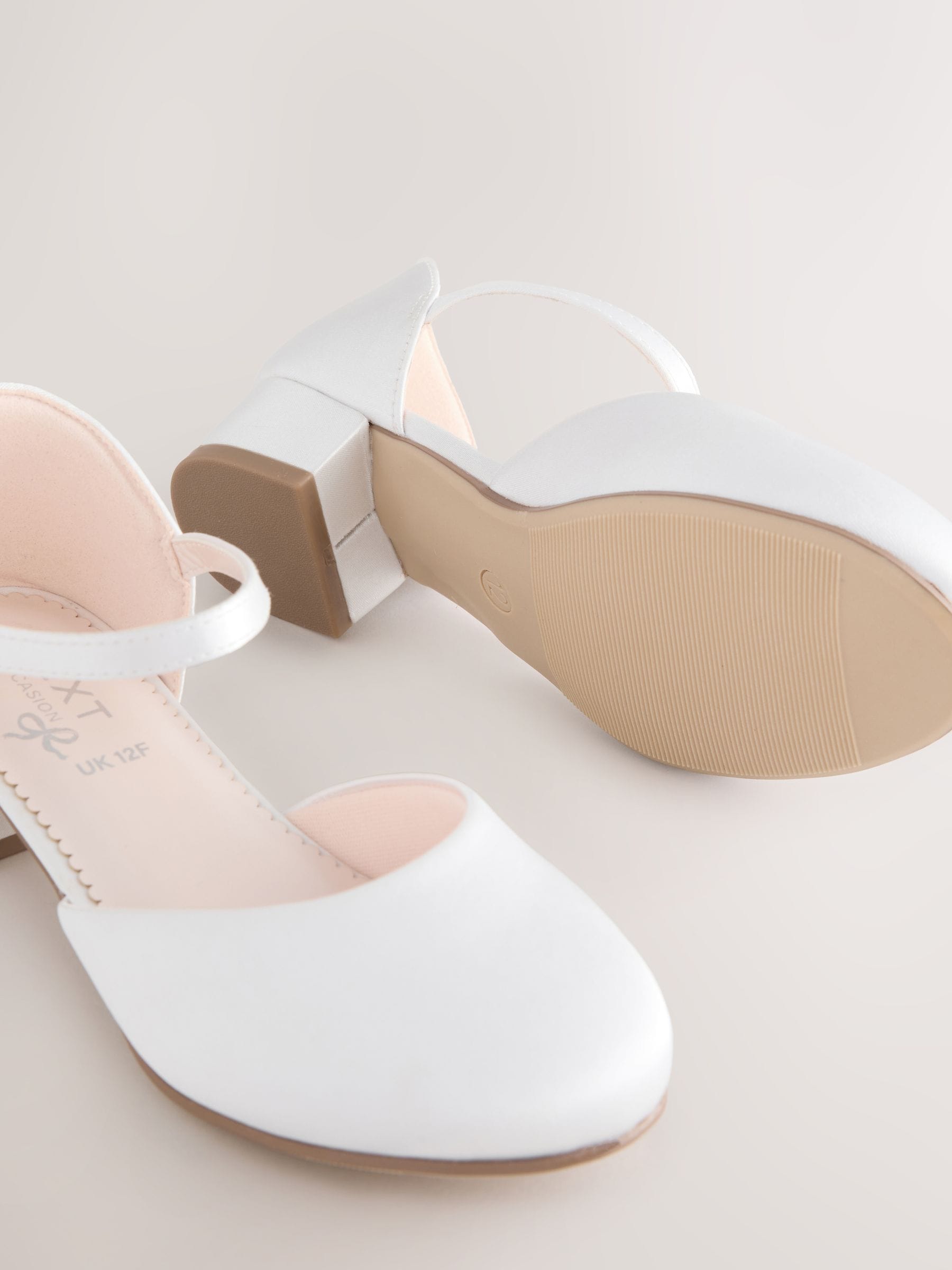 White Stain Resistant Satin Standard Fit (F) Two Part Heeled Shoes image 4