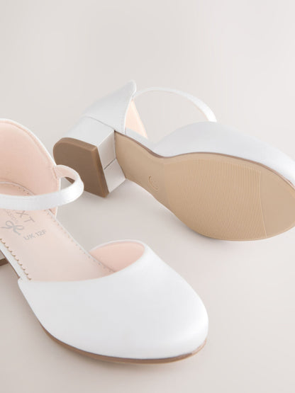 White Stain Resistant Satin Standard Fit (F) Two Part Heeled Shoes image 4