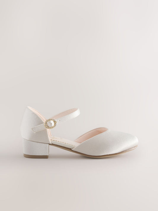 Dsiney Kidz - Ivory Stain Resistant Satin Standard Fit (F) Two Part Heeled Shoes image 2