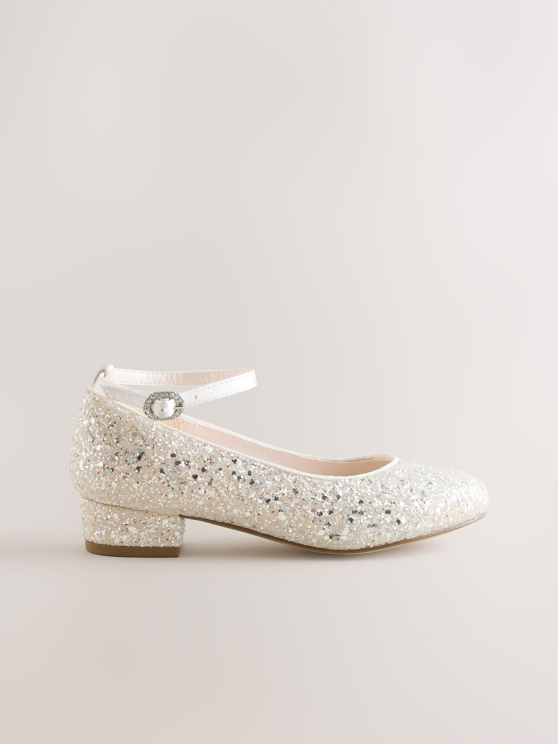 Ivory Glitter Heeled Mary Jane Shoes image 1