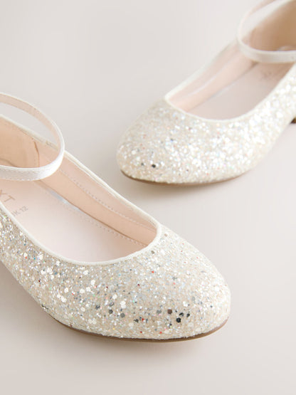 Ivory Glitter Heeled Mary Jane Shoes image 4