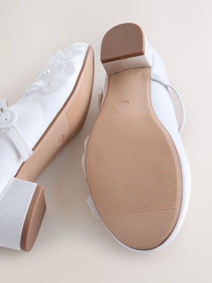 White Stain Resistant Embellished Heeled Mary Jane Occasion Shoes image 4