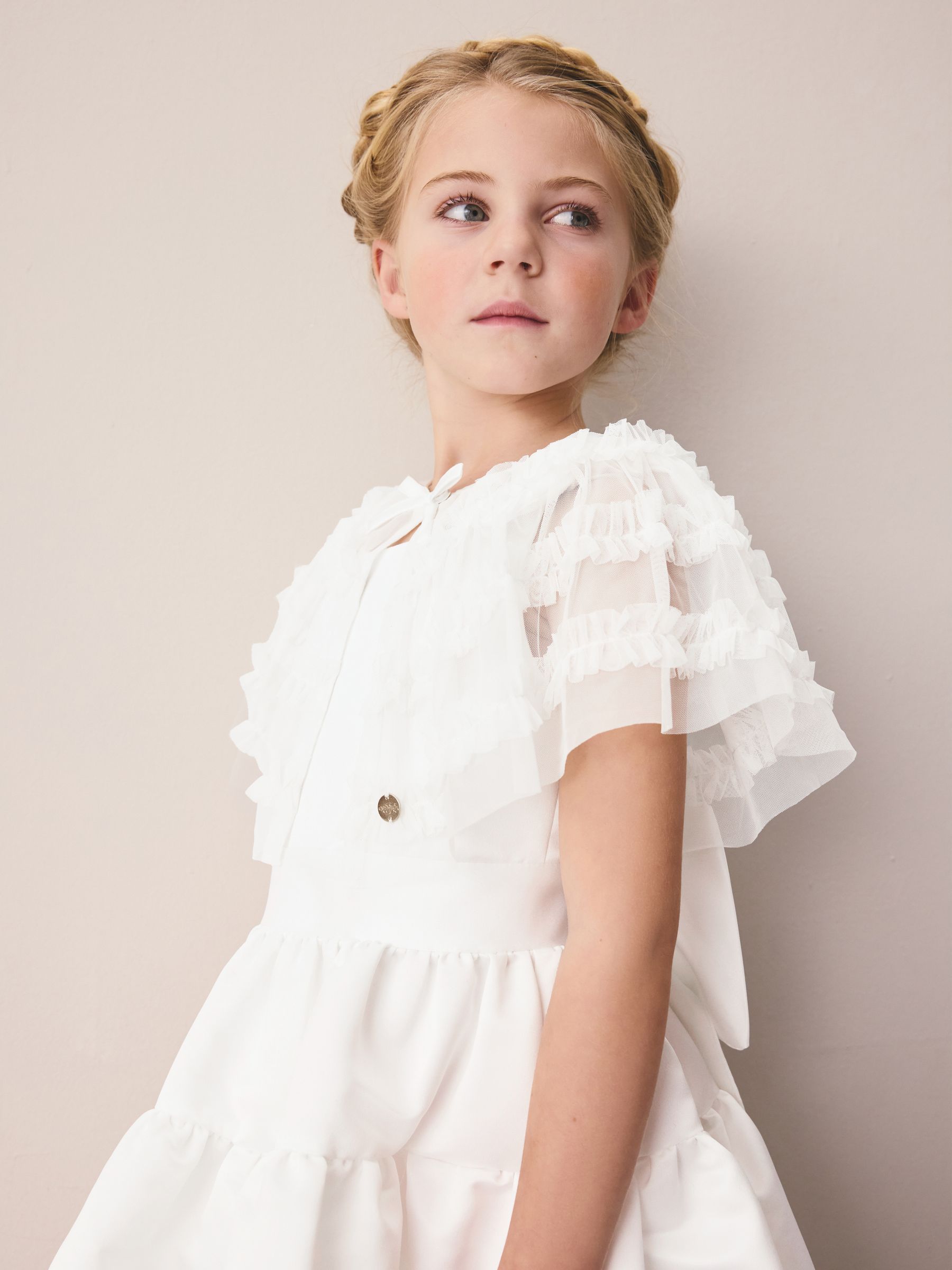 Dsiney Kidz - Laura Ashley White Frill Bridesmaid Mesh Cape Cardigan image 3