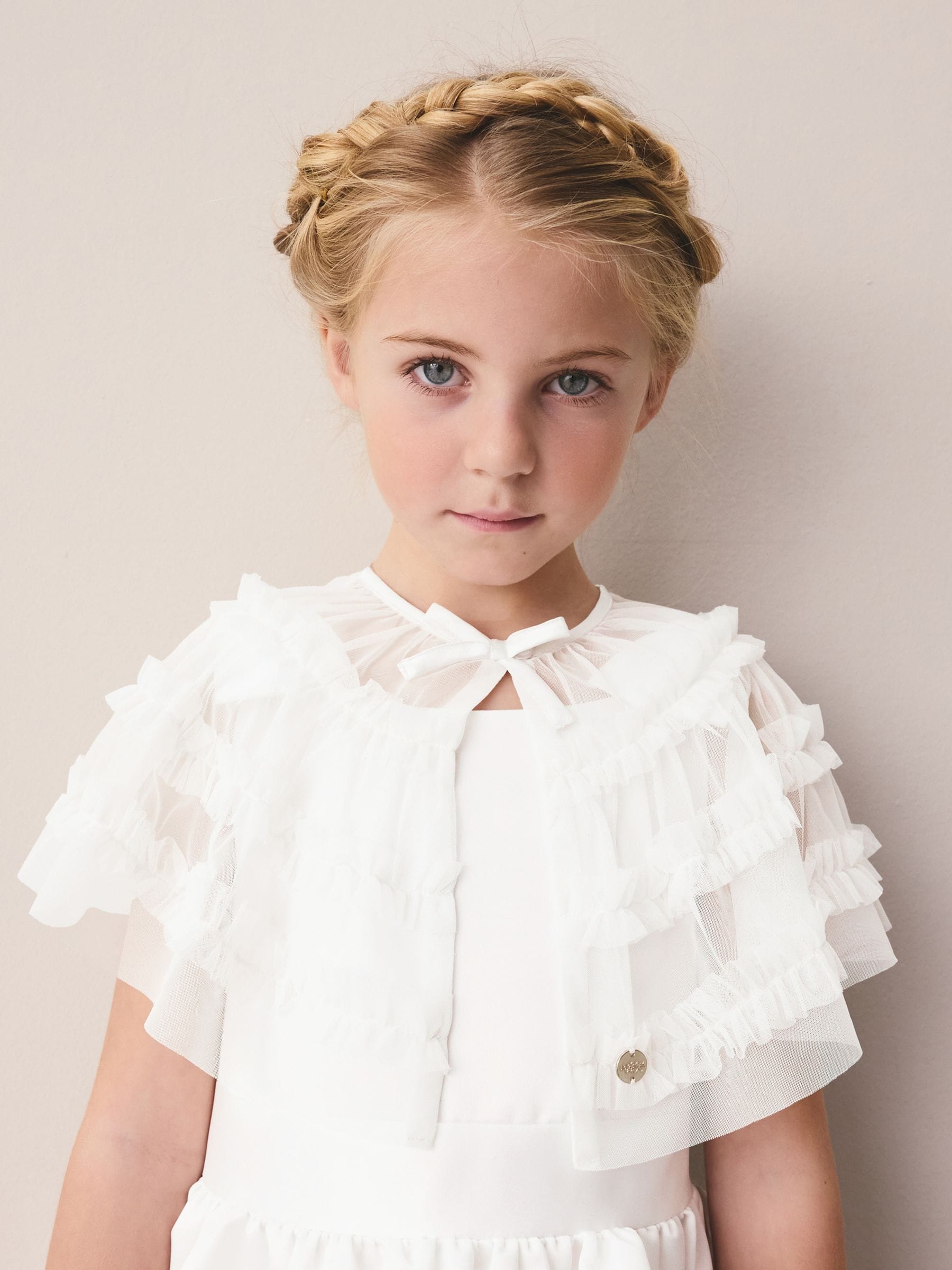 Dsiney Kidz - Laura Ashley White Frill Bridesmaid Mesh Cape Cardigan image 4