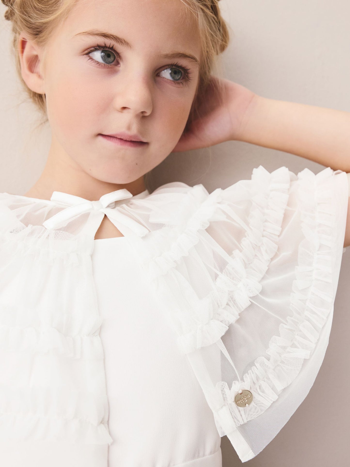 Dsiney Kidz - Laura Ashley White Frill Bridesmaid Mesh Cape Cardigan image 6