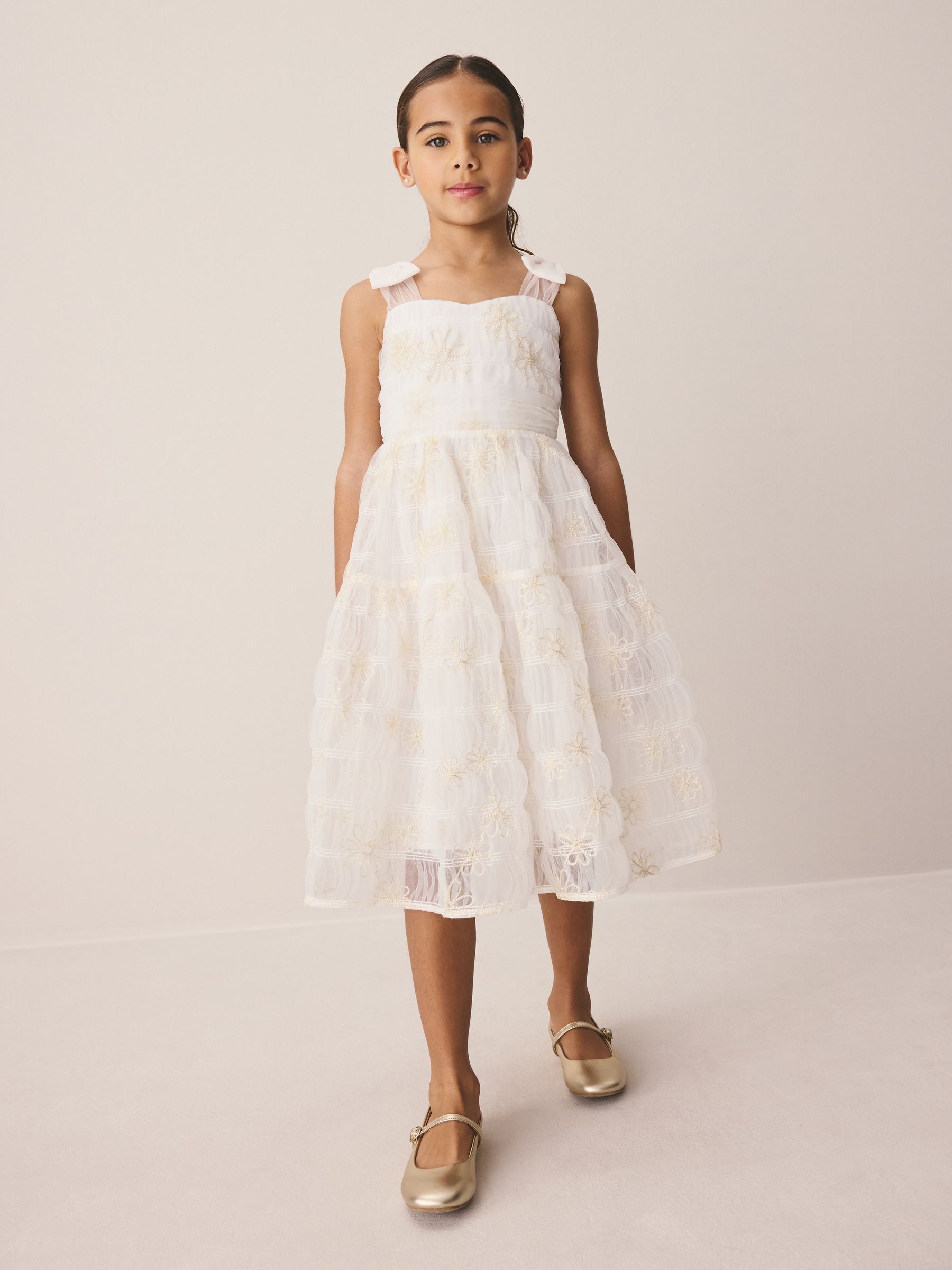 Laura Ashley Ivory Embroidered Mesh Bow Dress image 3