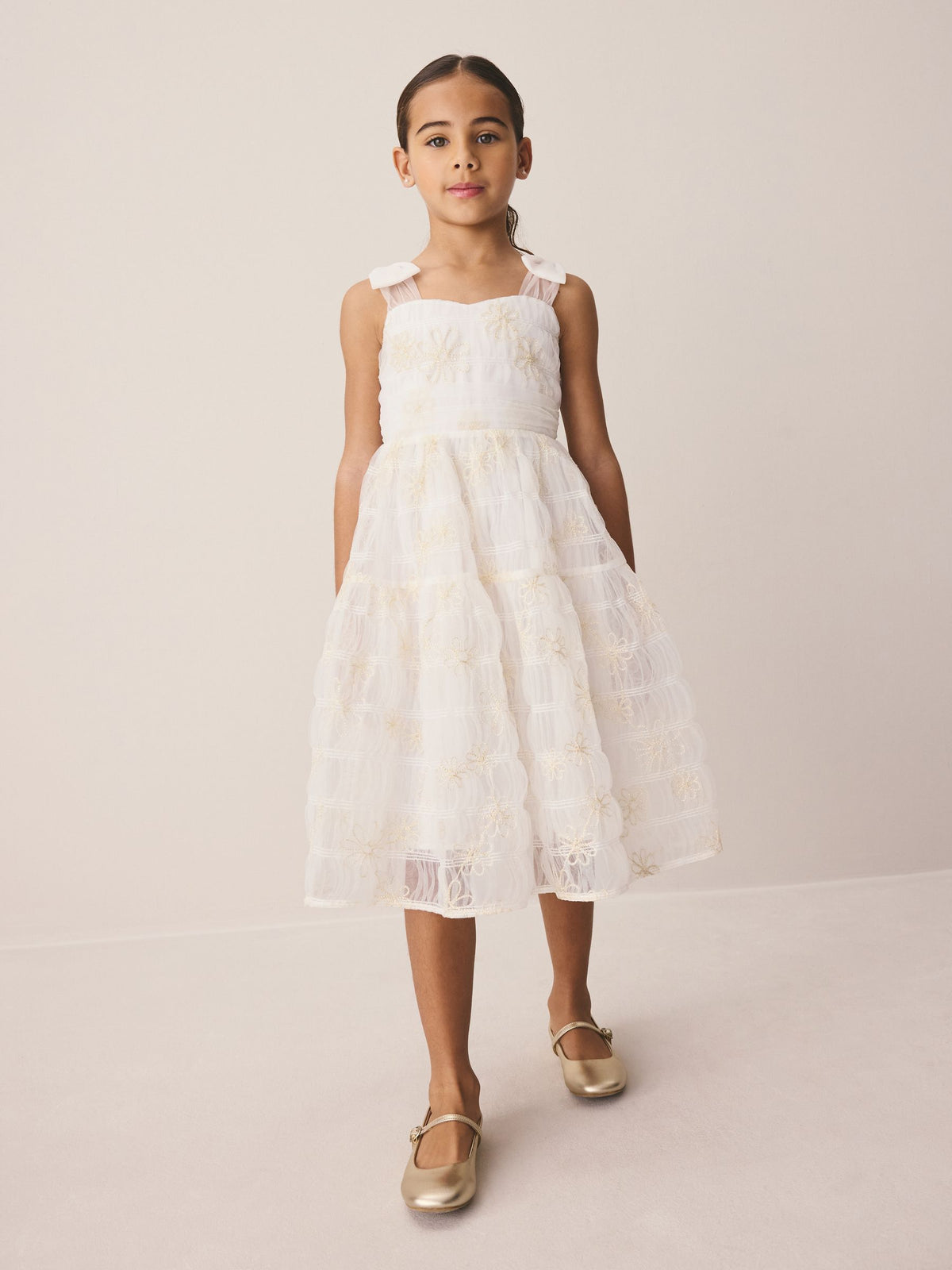 Dsiney Kidz - Laura Ashley Ivory Embroidered Mesh Bow Dress image 3