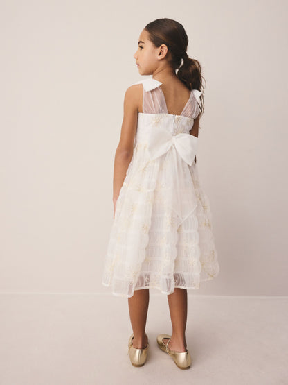 Dsiney Kidz - Laura Ashley Ivory Embroidered Mesh Bow Dress image 4
