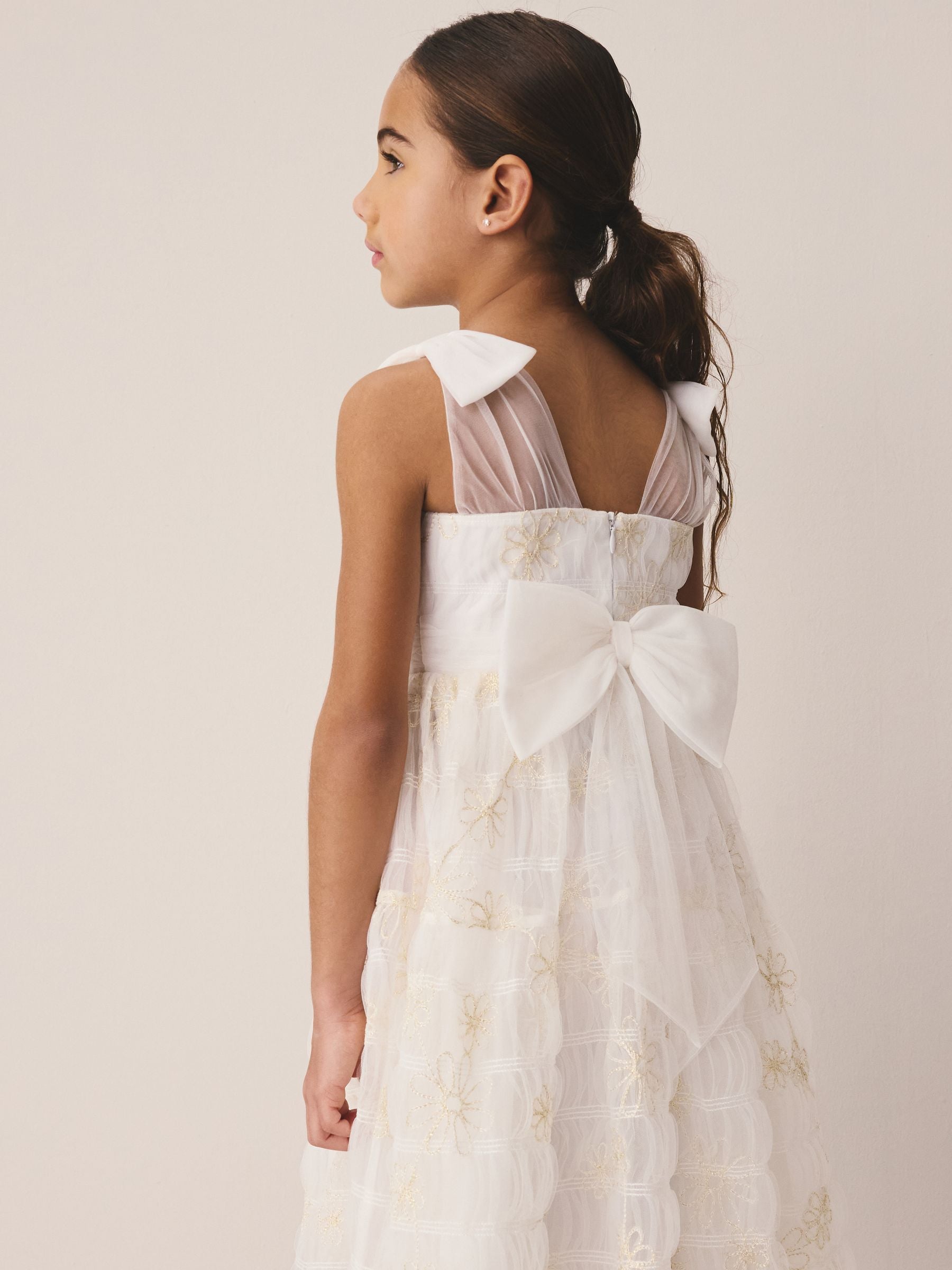 Laura Ashley Ivory Embroidered Mesh Bow Dress image 5