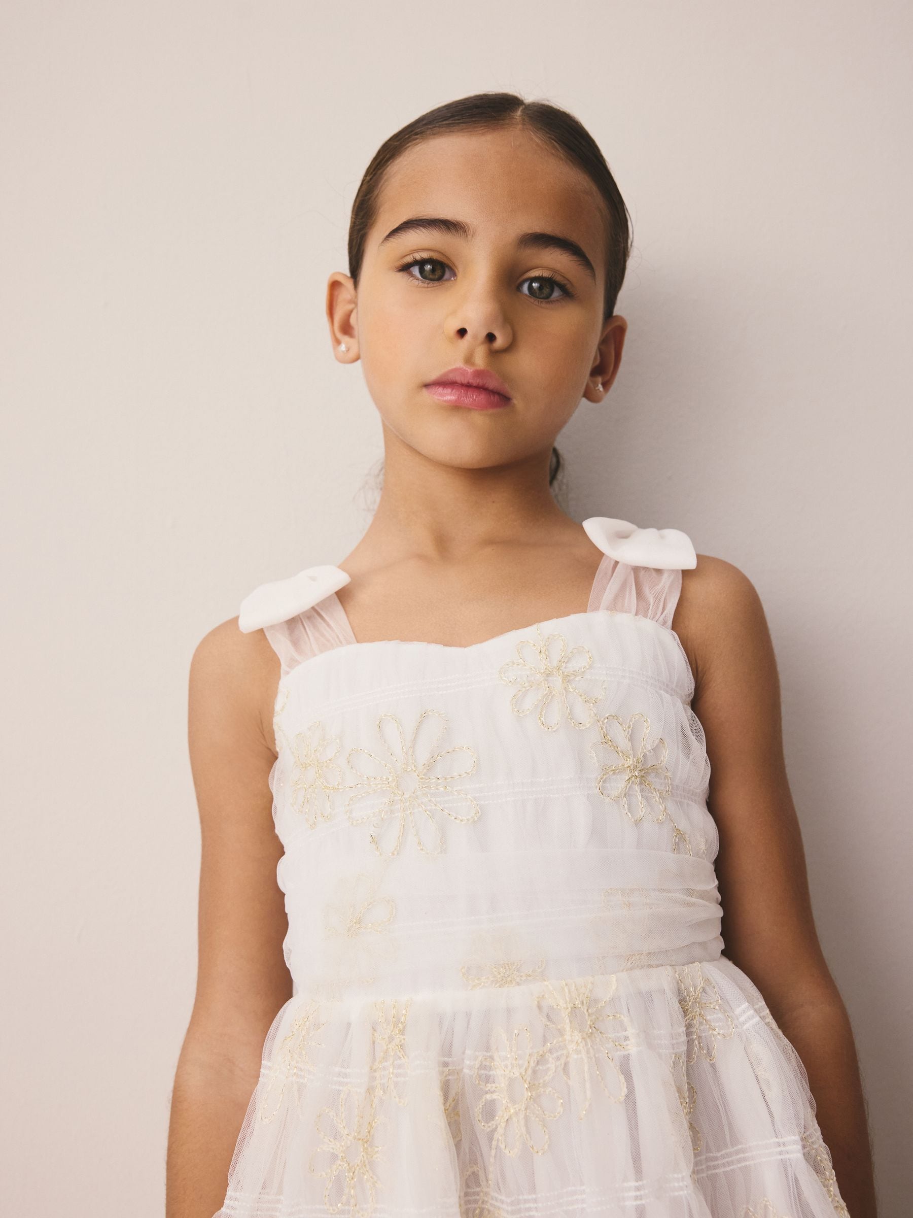 Laura Ashley Ivory Embroidered Mesh Bow Dress image 6