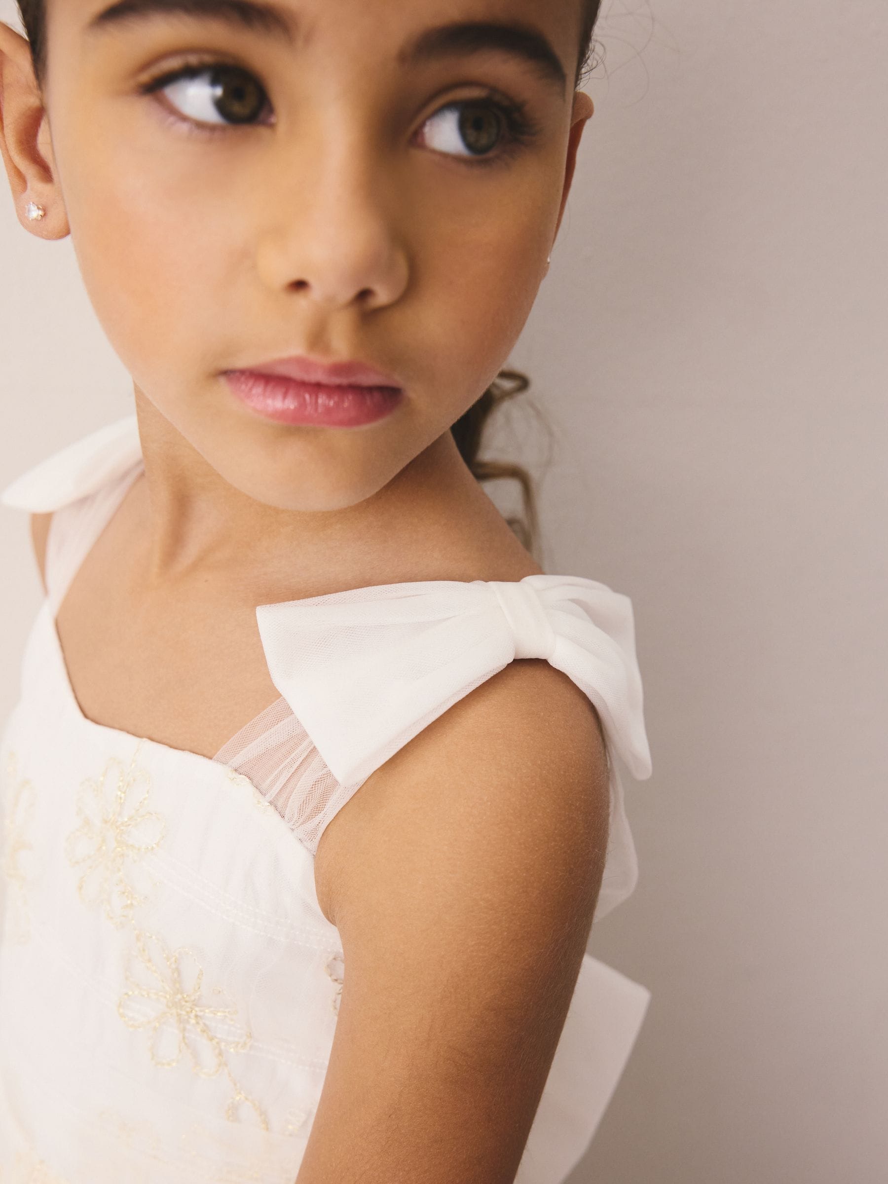 Laura Ashley Ivory Embroidered Mesh Bow Dress image 7