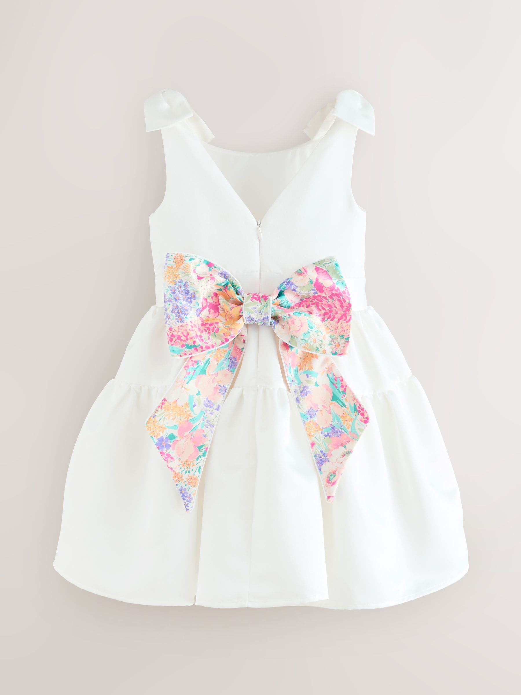 Laura Ashley White Bow Back Satin Dress image 7