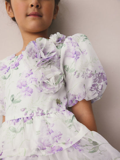 Laura Ashley Purple Polly Corsage Organza Pintuck Dress image 7