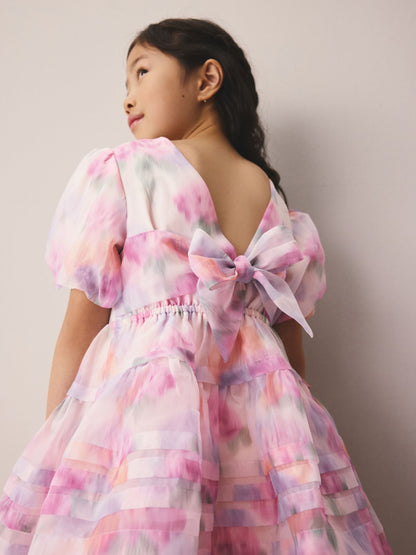 Laura Ashley Pink Garden Roses Blurred Corsage Organza Pintuck Dress image 4