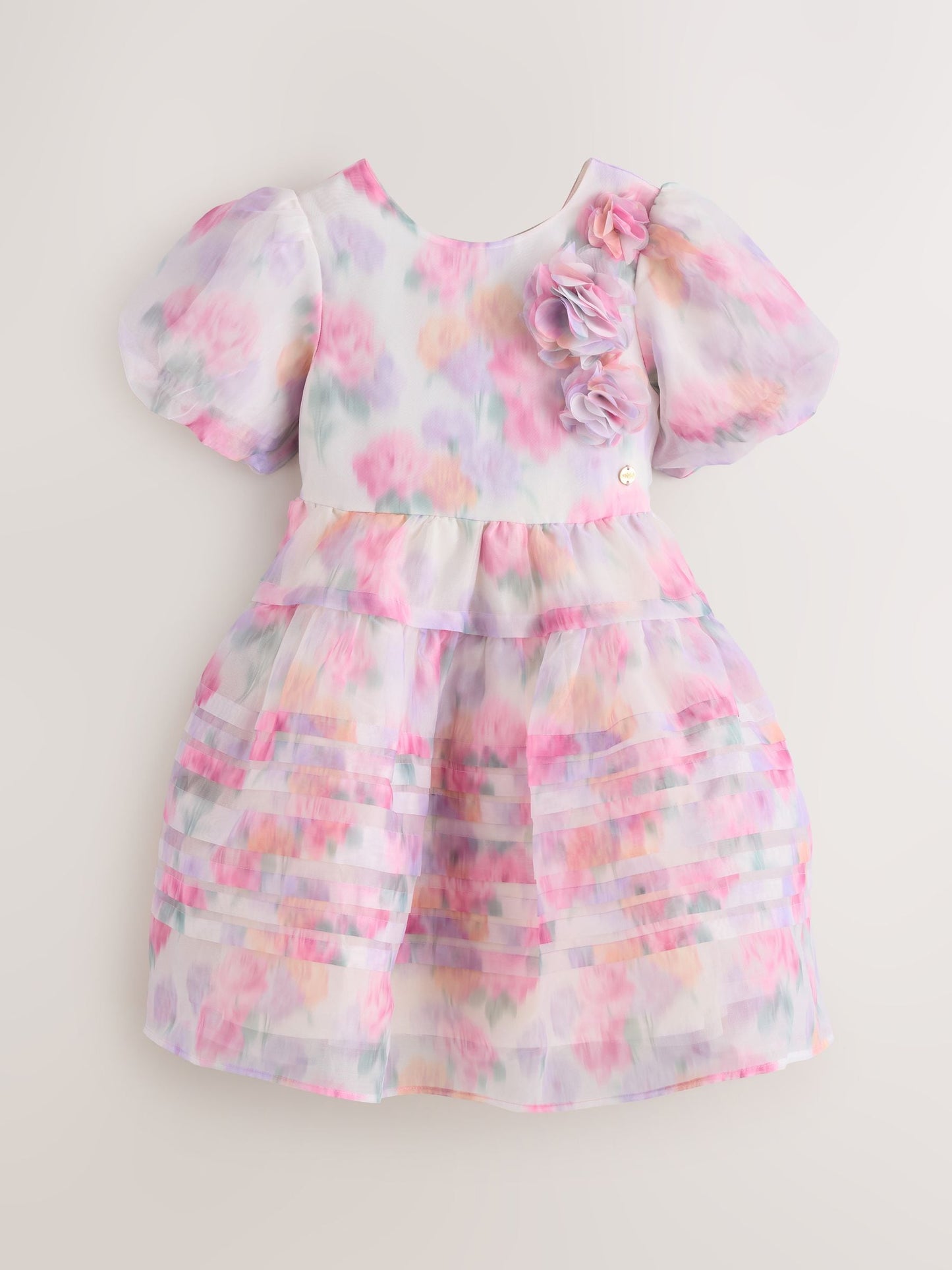 Laura Ashley Pink Garden Roses Blurred Corsage Organza Pintuck Dress image 6