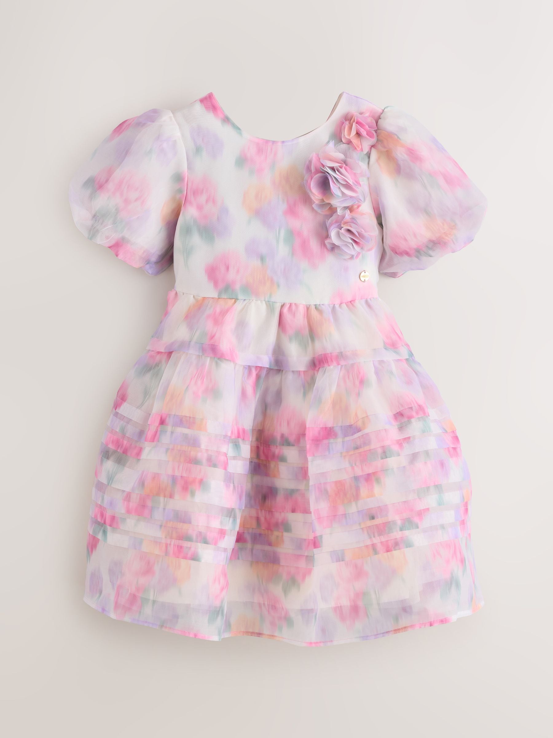 Laura Ashley Pink Garden Roses Blurred Corsage Organza Pintuck Dress image 6