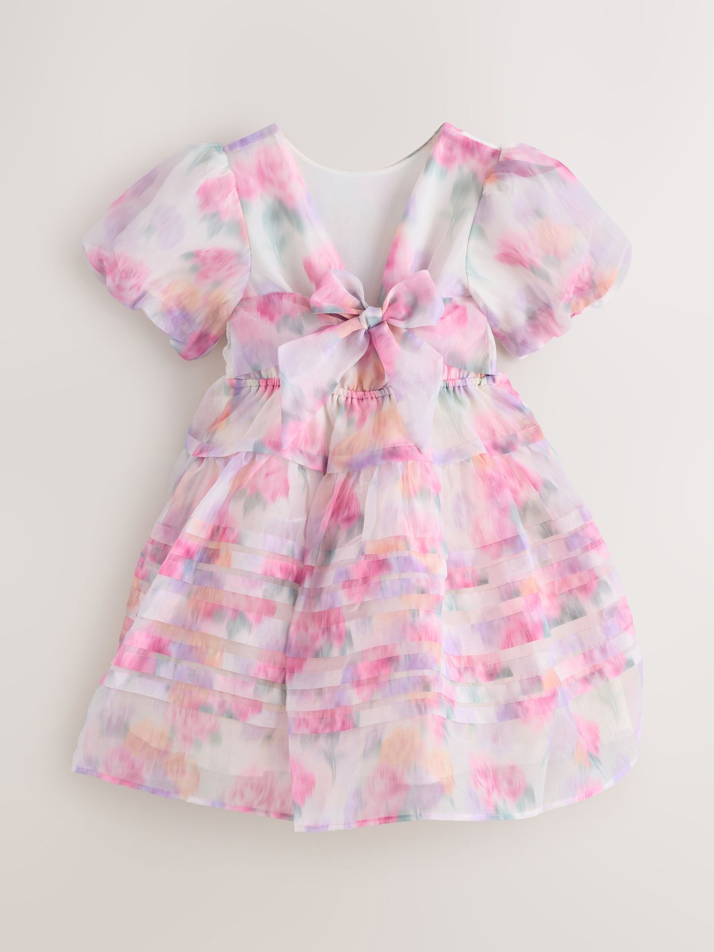Laura Ashley Pink Garden Roses Blurred Corsage Organza Pintuck Dress image 7