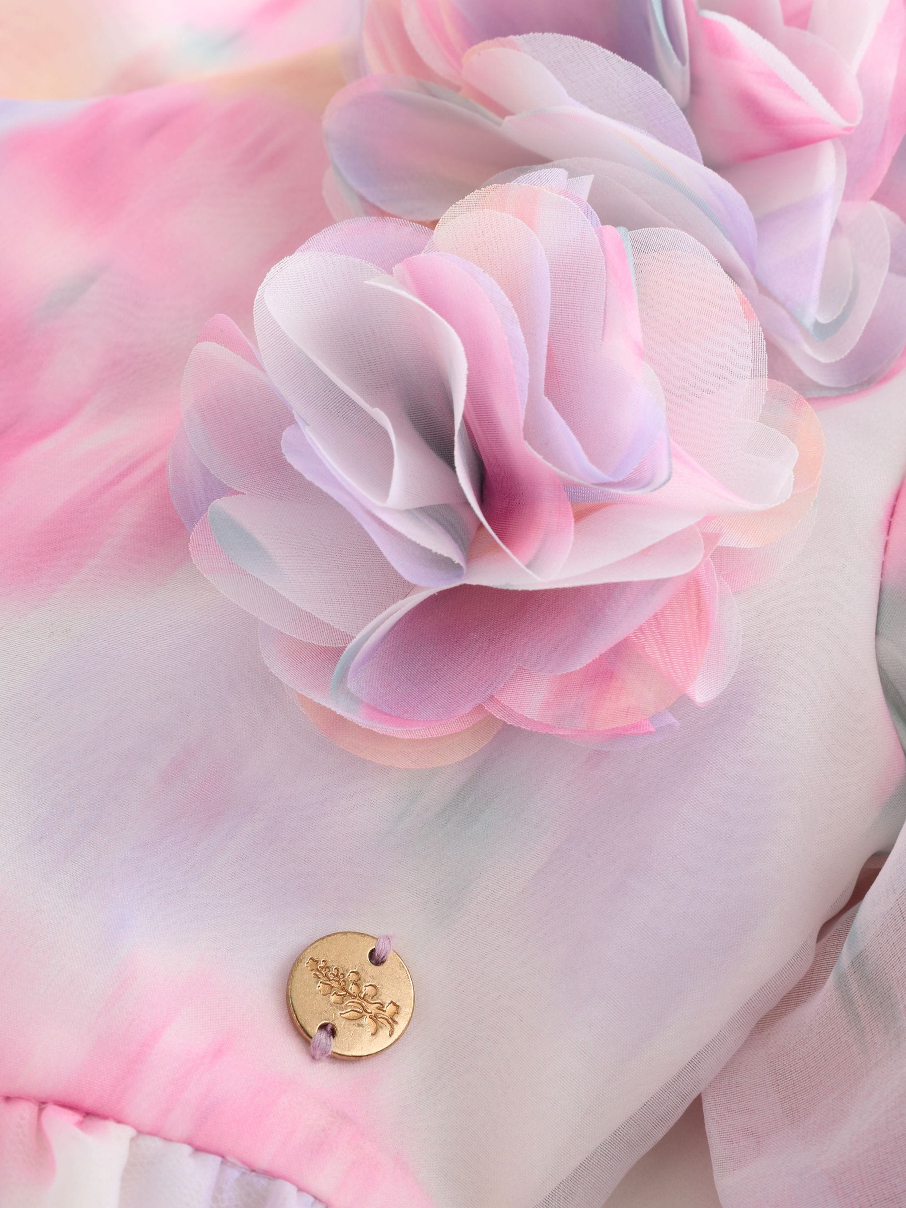 Laura Ashley Pink Garden Roses Blurred Corsage Organza Pintuck Dress image 8