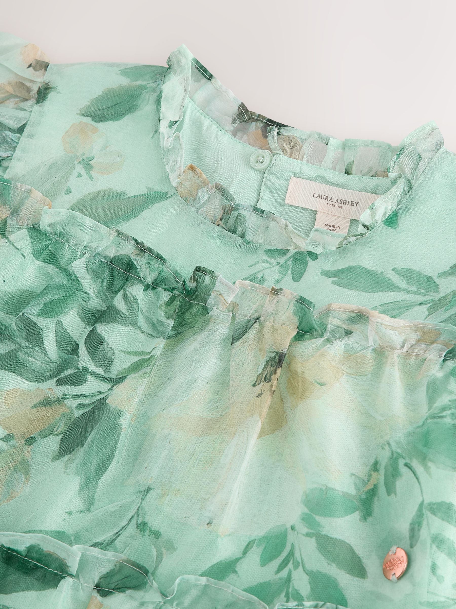 Laura Ashley Green Elowen Peony Frill Tiered Organza Dress image 10
