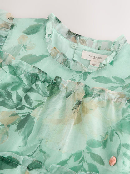 Laura Ashley Green Elowen Peony Frill Tiered Organza Dress image 10