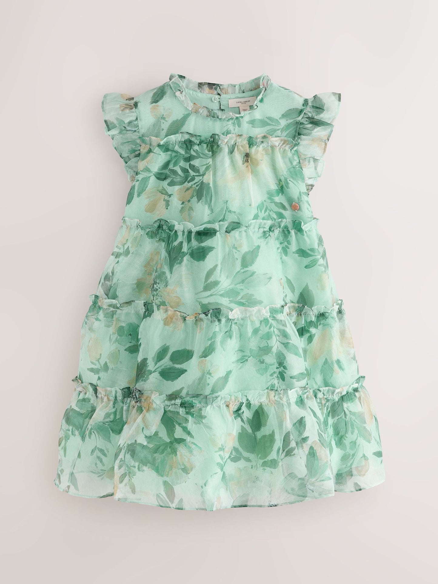 Laura Ashley Green Elowen Peony Frill Tiered Organza Dress image 6