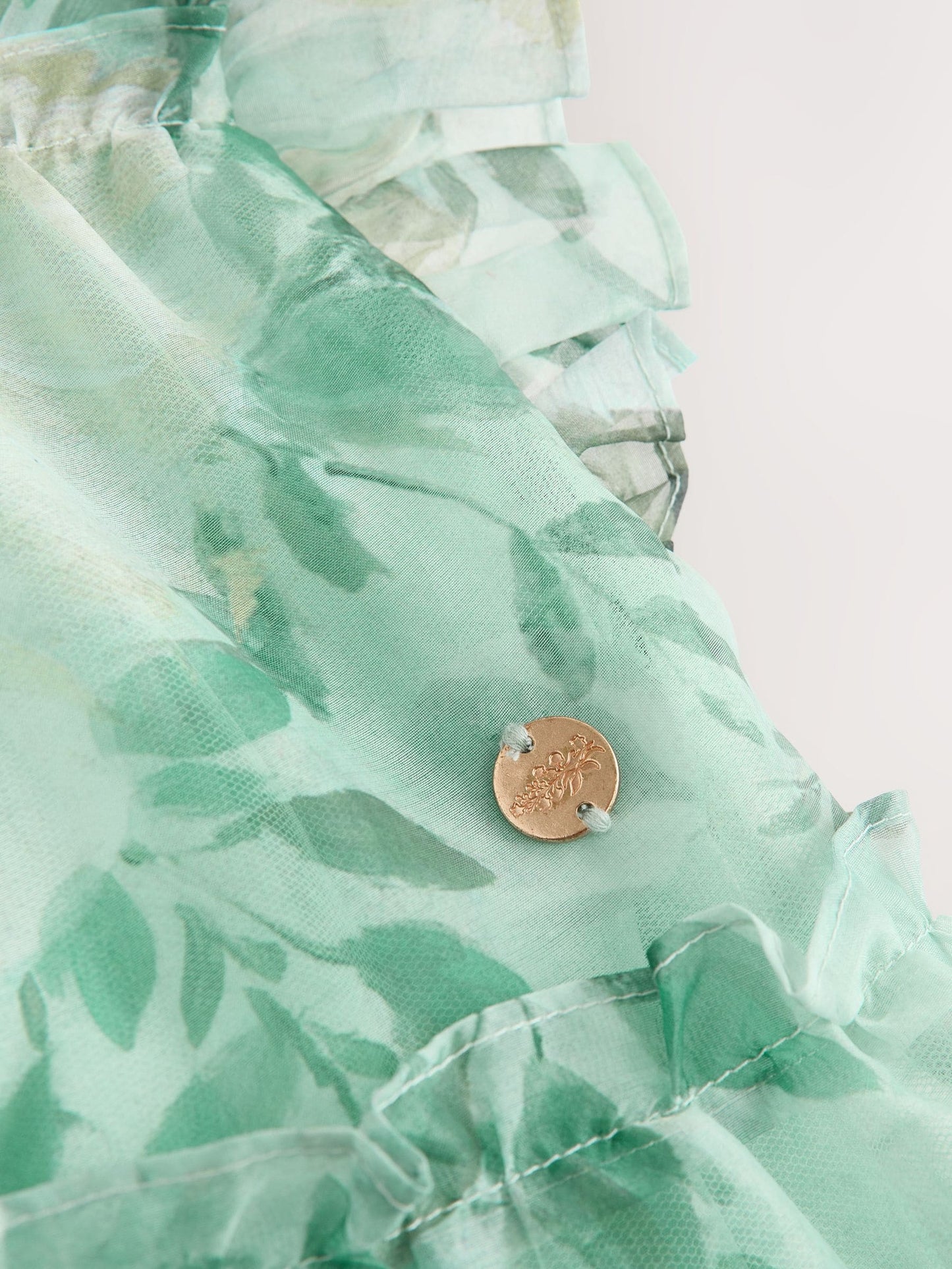 Laura Ashley Green Elowen Peony Frill Tiered Organza Dress image 8