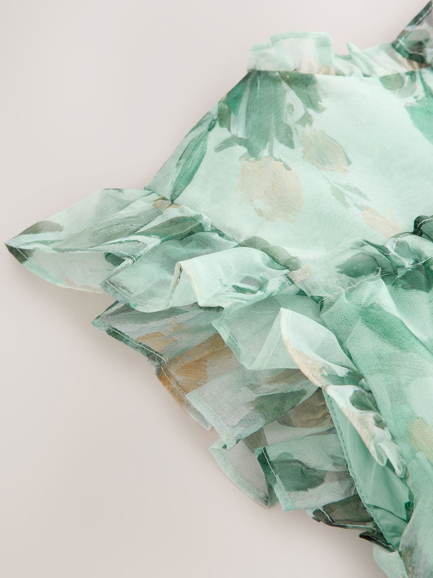 Laura Ashley Green Elowen Peony Frill Tiered Organza Dress image 9