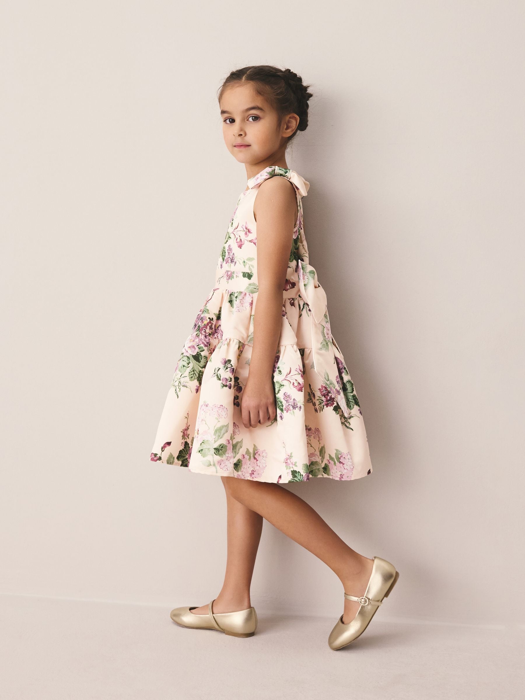 Laura Ashley Pink Rosemore Bow Back Satin Dress image 3
