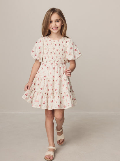 Laura Ashley Cream Pia Bouquet Ditsy Shirred Puffed Sleeve Schiffli Dress image 1