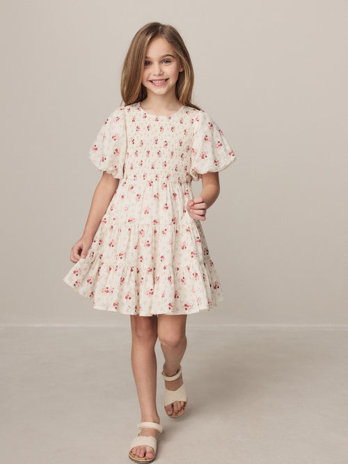 Laura Ashley Cream Pia Bouquet Ditsy Shirred Puffed Sleeve Schiffli Dress image 1