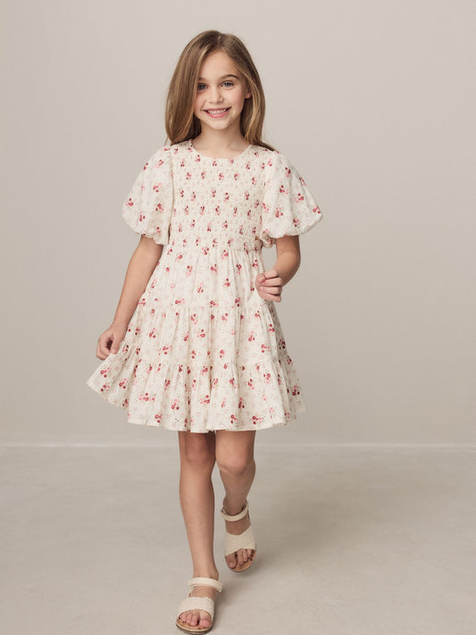 Laura Ashley Cream Pia Bouquet Ditsy Shirred Puffed Sleeve Schiffli Dress image 1