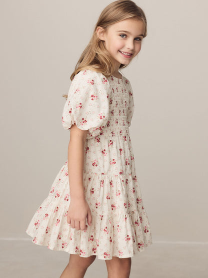 Laura Ashley Cream Pia Bouquet Ditsy Shirred Puffed Sleeve Schiffli Dress image 3