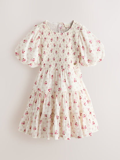 Laura Ashley Cream Pia Bouquet Ditsy Shirred Puffed Sleeve Schiffli Dress image 6