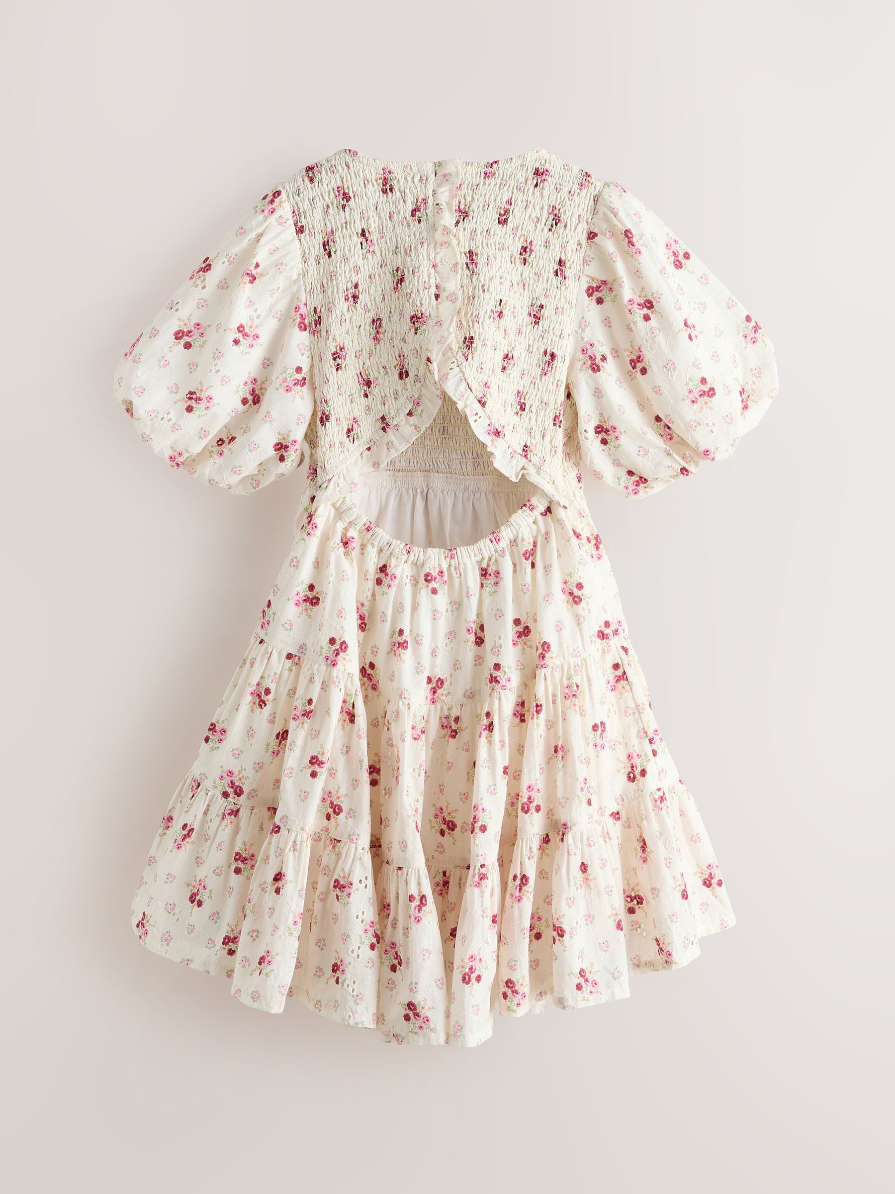 Laura Ashley Cream Pia Bouquet Ditsy Shirred Puffed Sleeve Schiffli Dress image 7