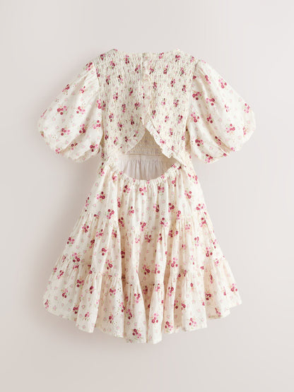 Laura Ashley Cream Pia Bouquet Ditsy Shirred Puffed Sleeve Schiffli Dress image 7