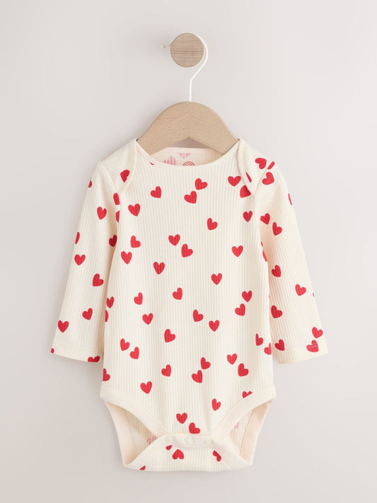 Red Heart Valentines Long Sleeve Baby Bodysuit image 1
