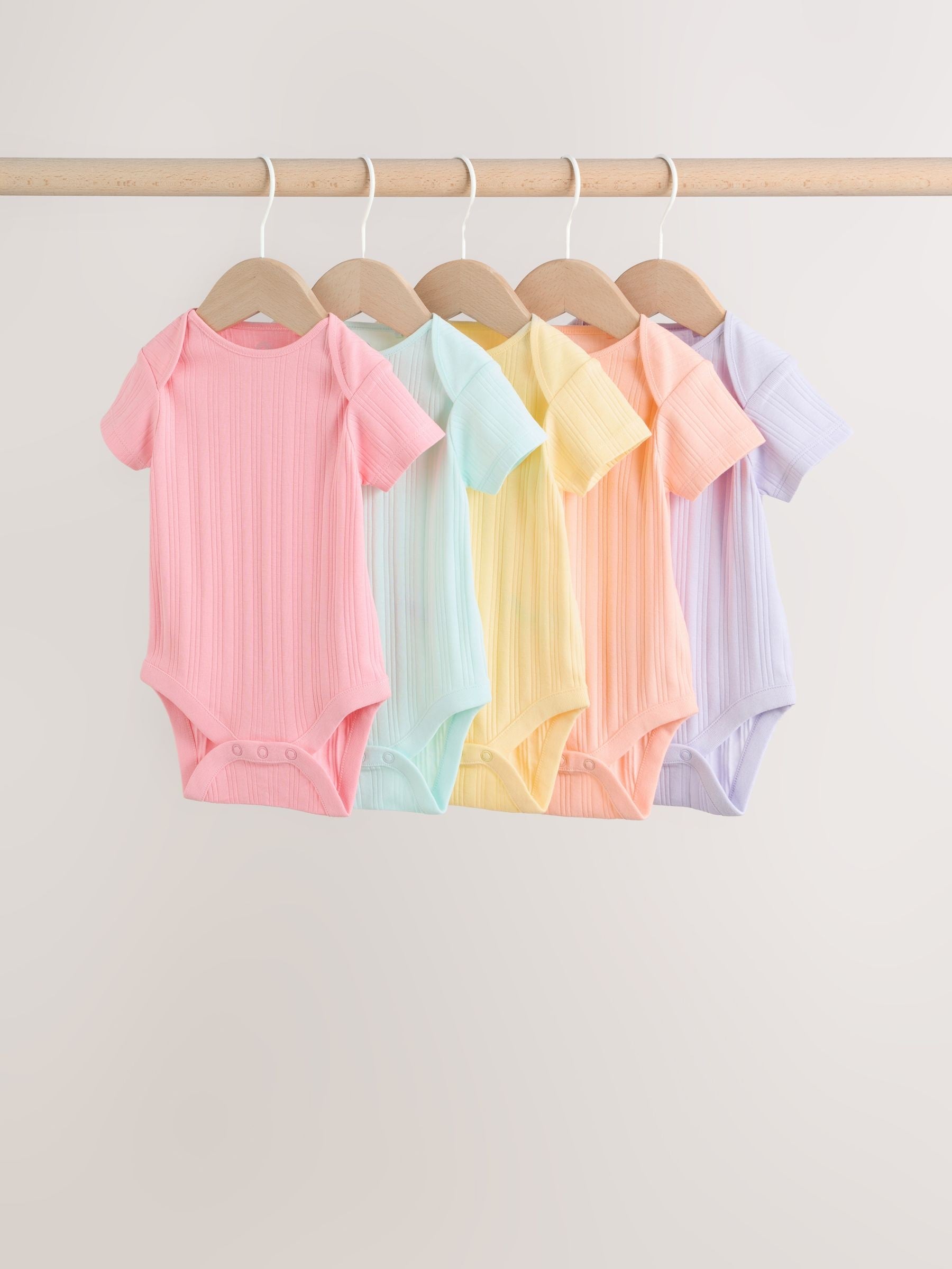 Multi Pastel 5 Pack Short Sleeve Baby Bodysuits image 1