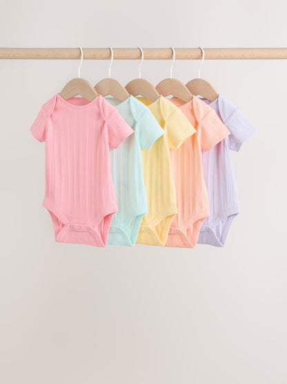 Multi Pastel 5 Pack Short Sleeve Baby Bodysuits image 1