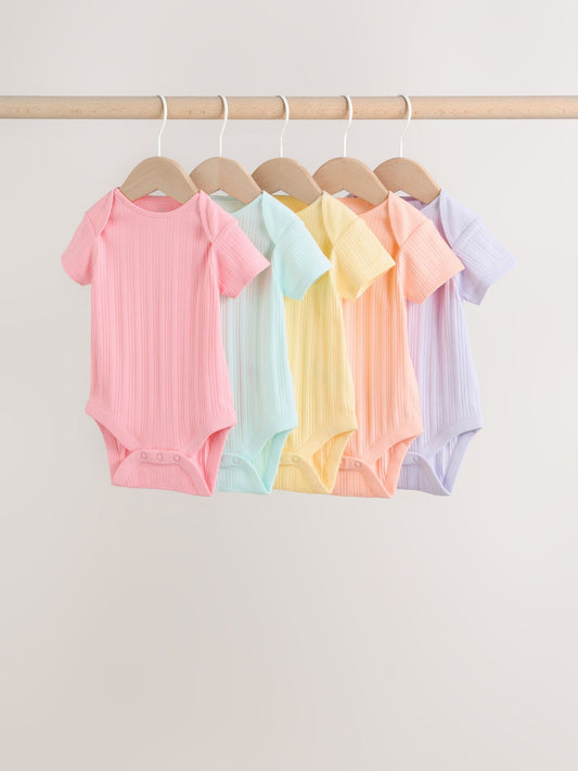 Multi Pastel 5 Pack Short Sleeve Baby Bodysuits image 1