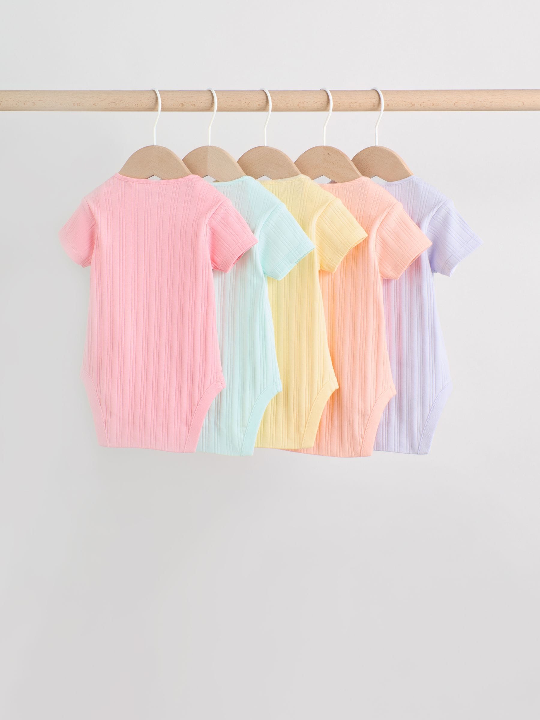 Multi Pastel 5 Pack Short Sleeve Baby Bodysuits image 7