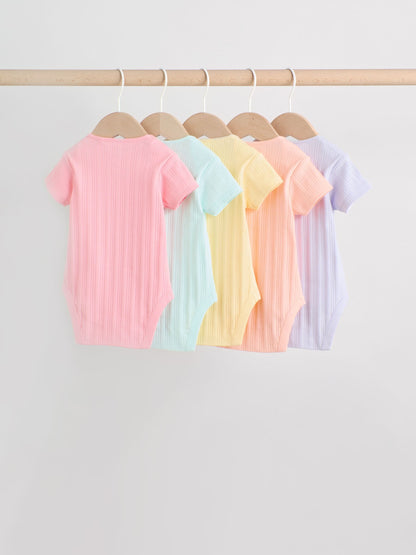 Multi Pastel 5 Pack Short Sleeve Baby Bodysuits image 7