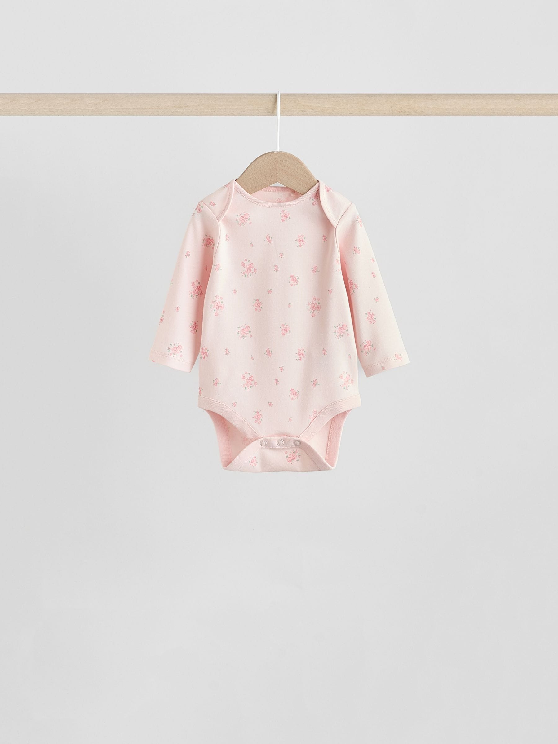 Pink 7 Pack Long Sleeve Baby Bodysuit image 5